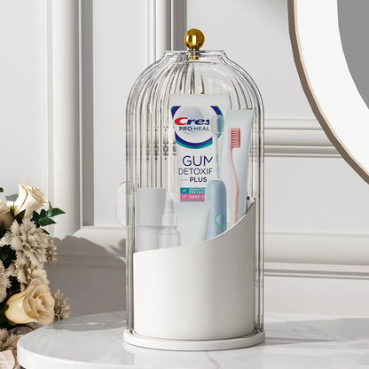 Modern Durable Toothbrush Holder with Cover - 360-Rotating Compact Transparent Door Lid Organizer for Vanity Bathroom Countertop Storage, 1 Count Rotating Box
