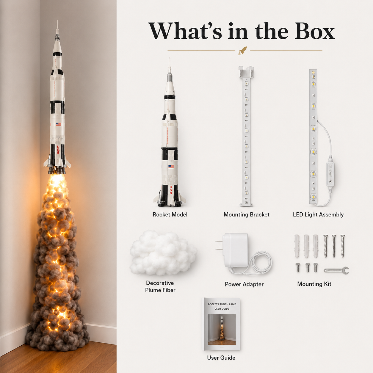 🚀 Saturn V Rocket Launch Cloud Floor Lamp | Space Ambient Decor Light