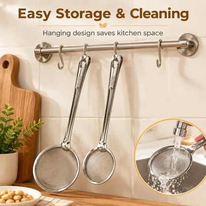 2-in-1 Oil-Frying Filter Clip, Kitchen Food Strainer Tongs for Fried Food, Stainless Steel Stainless Steel Drain Oil Fried Food Strainer with Clip Fry Tool Oil Skimmer Food Clip Tong Filter Strainer Mesh