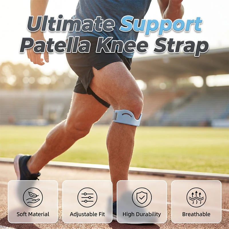 Adjustable patella knee support strap worn during running