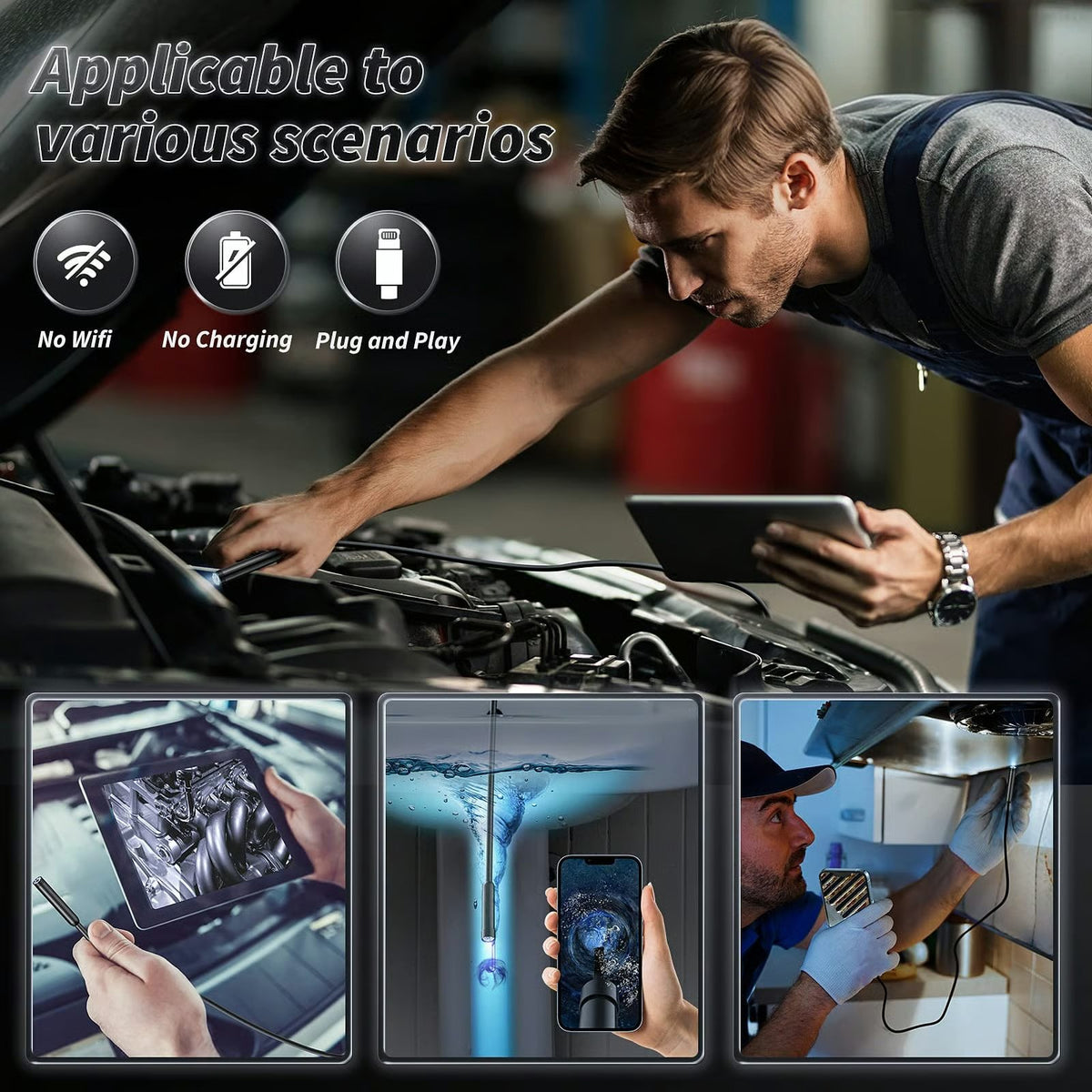 Endoscope camera used for vehicle plumbing and home maintenance inspections