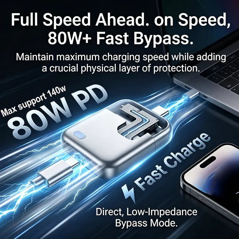 140W charging adapter with fast charging bypass illustration
