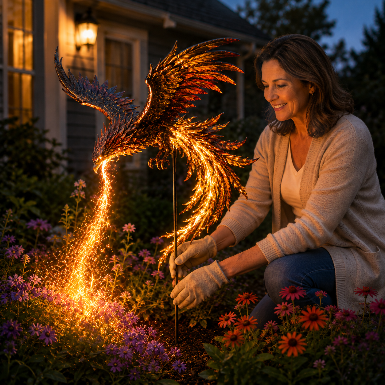 Installing Solar Phoenix Fire Garden Light stake in garden soil