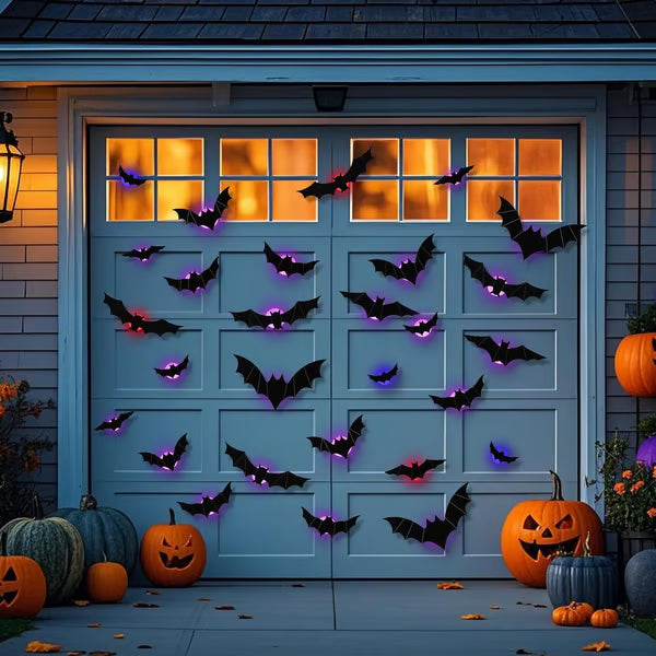 72 Pack Remote Control Light-Up 3D Halloween Bat Wall Decor – Flashing Bat Stickers for Indoor Party, Bedroom, Bathroom Mirror, Garage & Door Decorations