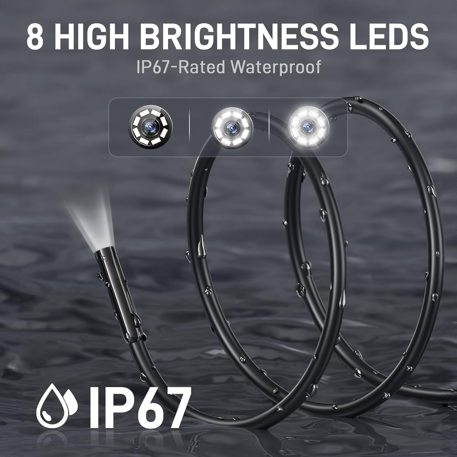 IP67 endoscope inspection camera with eight high-brightness LED lights