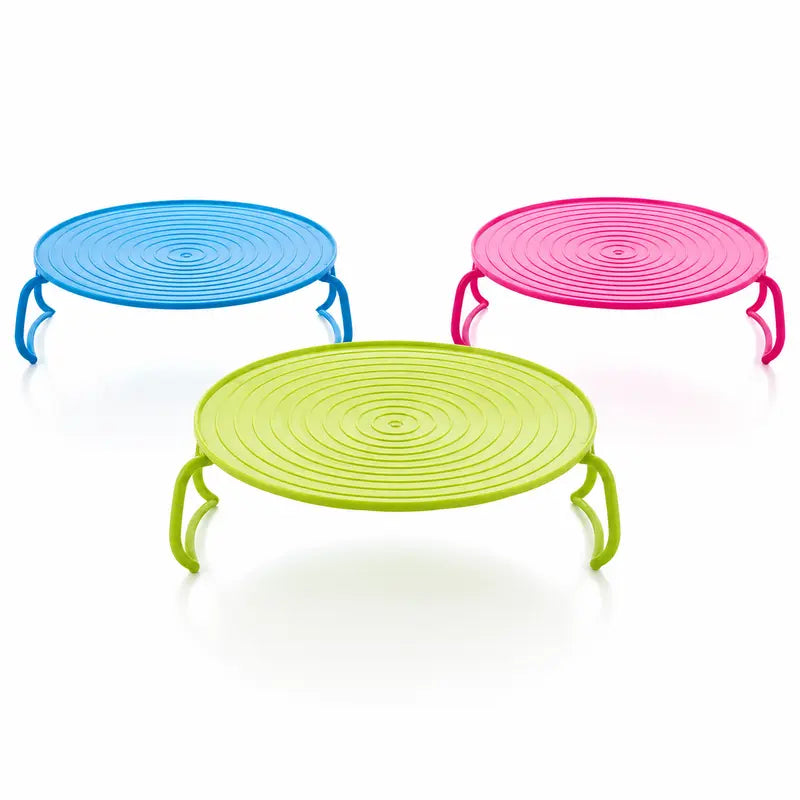 Microwave Steamer Rack, Foldable Microwave Plate Stacker with Cool-Touch Handles, Space-Saving Food Heating Tray Stand, Reusable Kitchen Organizer for Plates & Bowls