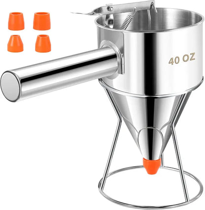 20OZ/40OZ Stainless Steel Pancake Batter Dispenser - Kitchen Metal Utensils with Silicone Leak-Proof Nozzle, Squeeze Handle, Stand & Precise Control for Pancakes, Waffles, Cupcakes