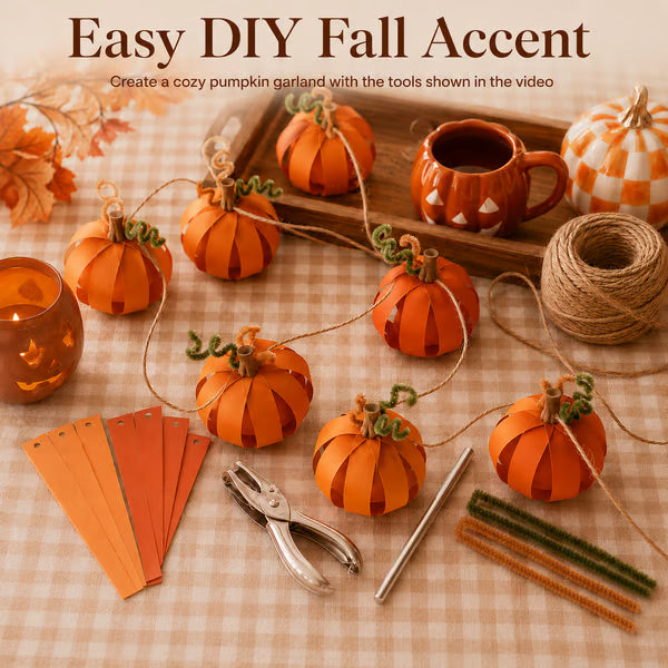DIY Paper Pumpkin Garland Craft Kit – Fall & Halloween Decoration Set for Home, Parties & Kids Crafts
