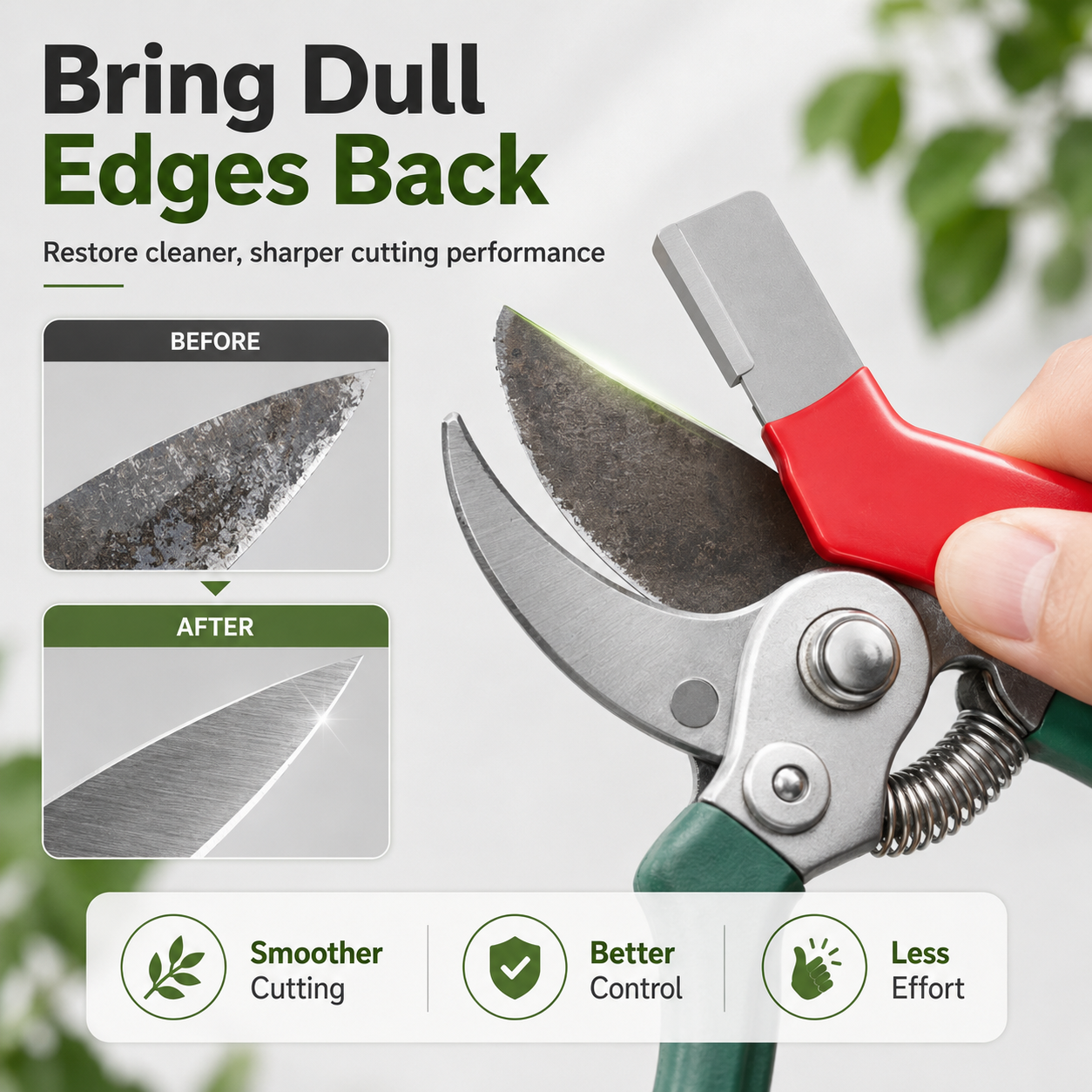 Blade sharpener being used to touch up pruning shear edge