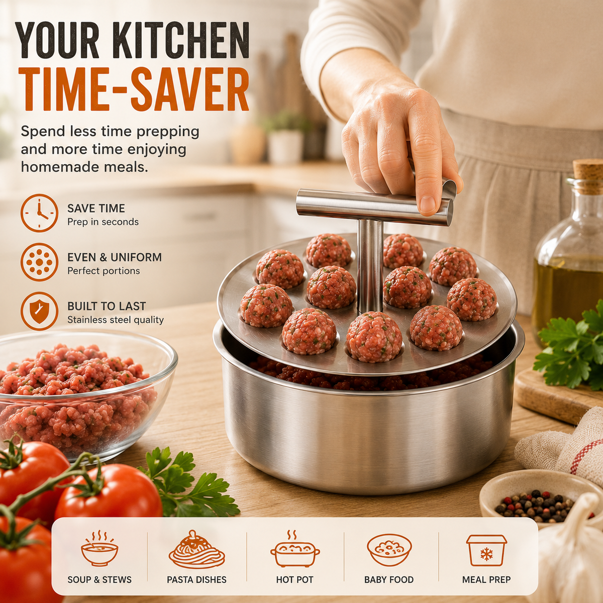 🍝 Stainless Steel Meatball Maker Spoon – Make Perfect Homemade Meatballs Faster