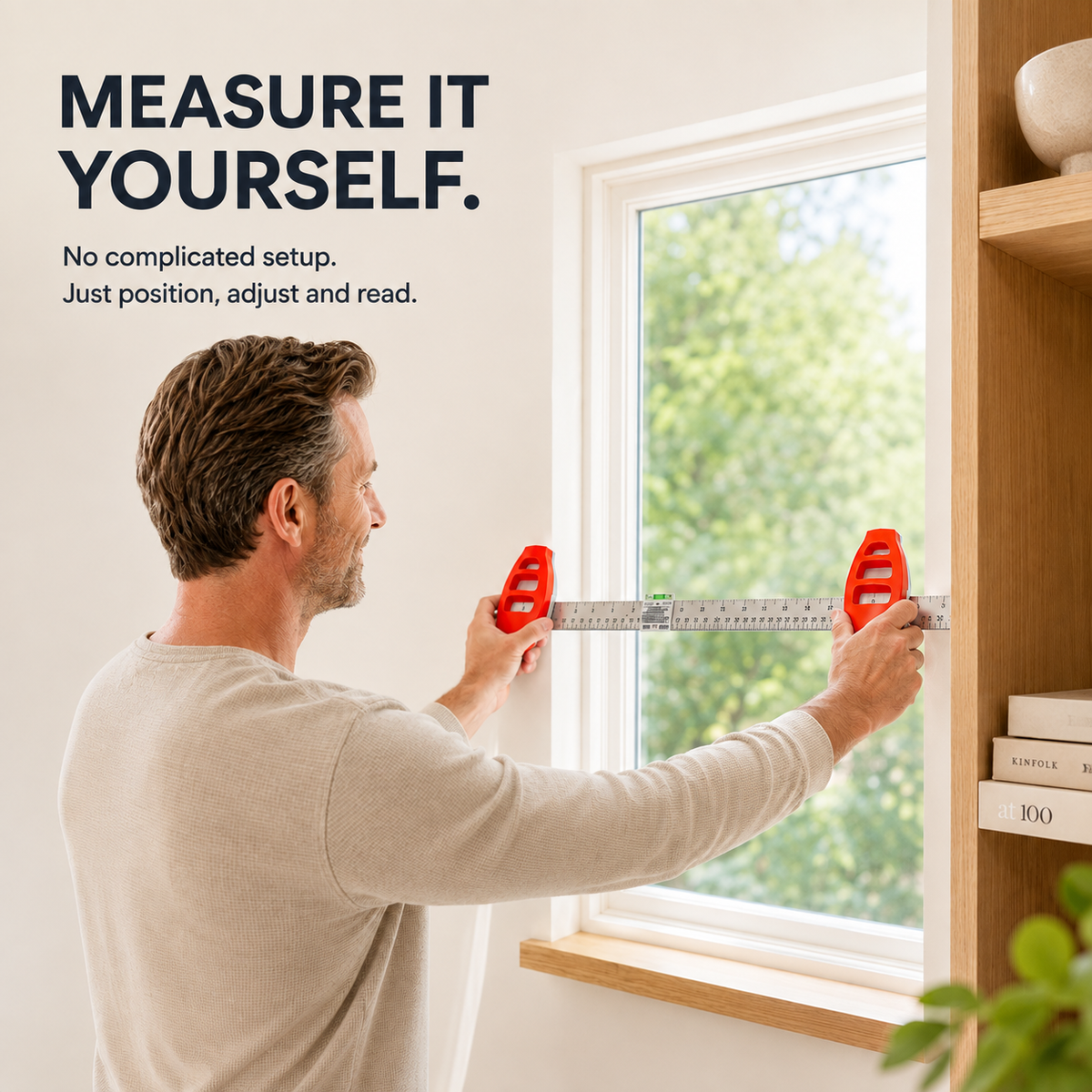 Using the picture hanging tool to measure a wall opening
