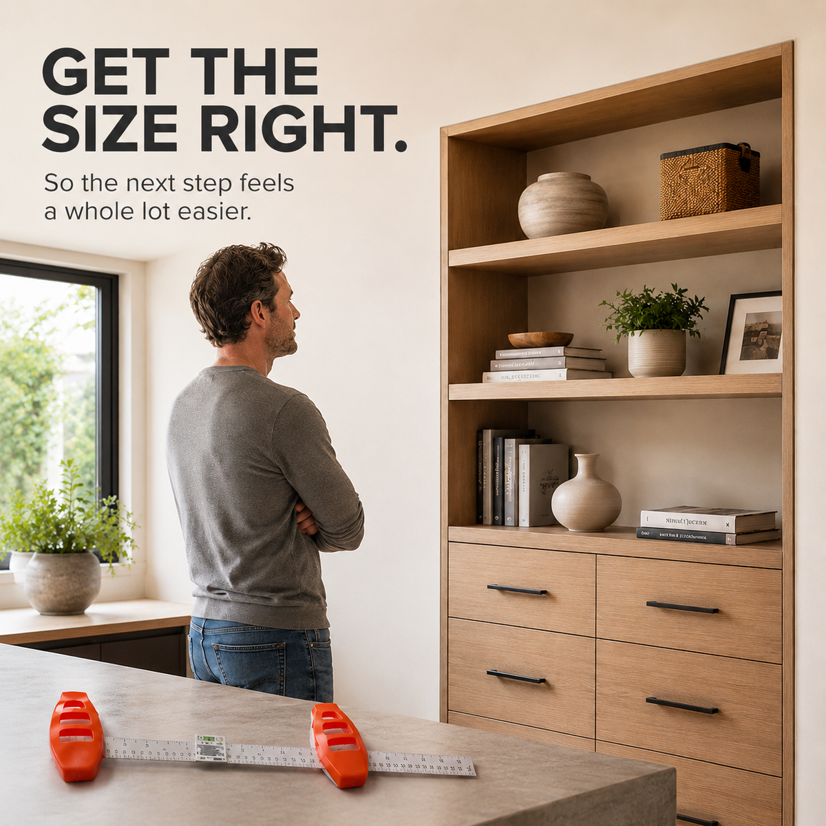 Planning wall decor placement with the 3-in-1 hanging tool