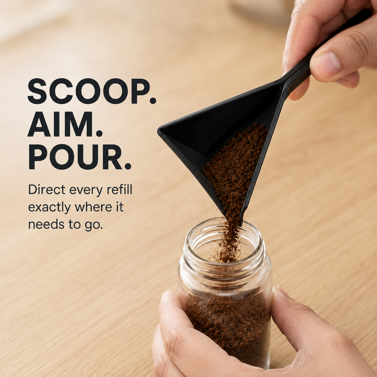 Scoop aim and pour with a folding measuring spoon