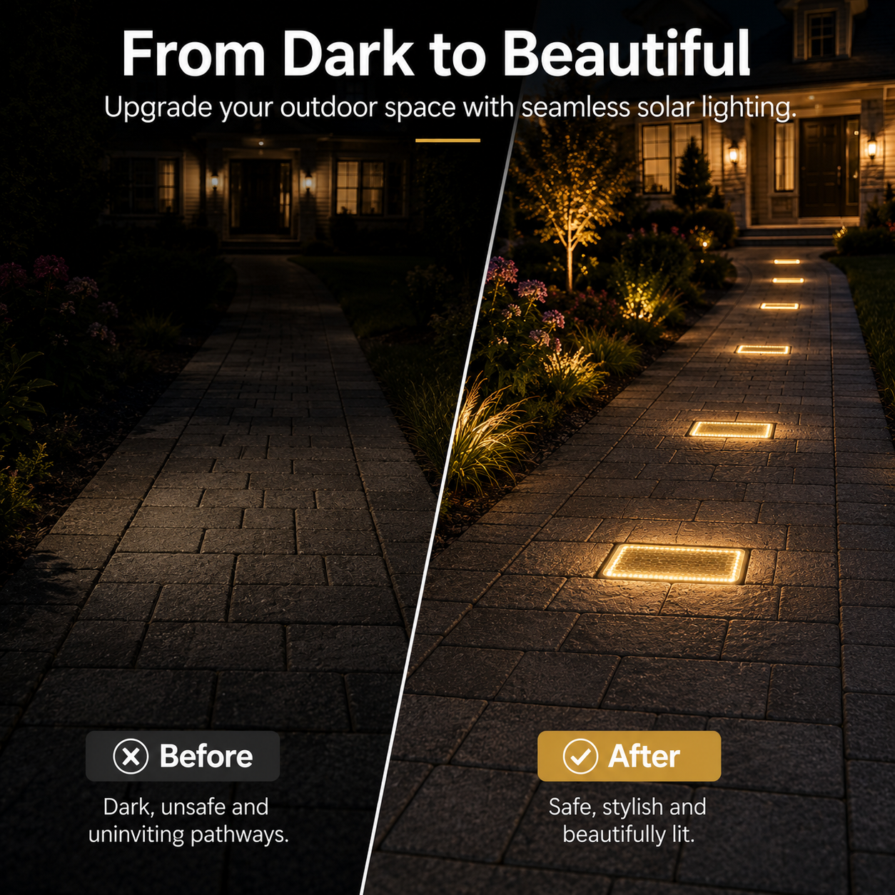 ☀️ Solar Paver Lights 4'×8' – Warm White Recessed Ground Lights for Driveways, Walkways & Patios