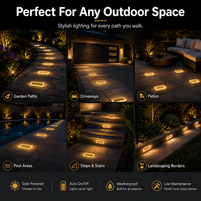 ☀️ Solar Paver Lights 4'×8' – Warm White Recessed Ground Lights for Driveways, Walkways & Patios