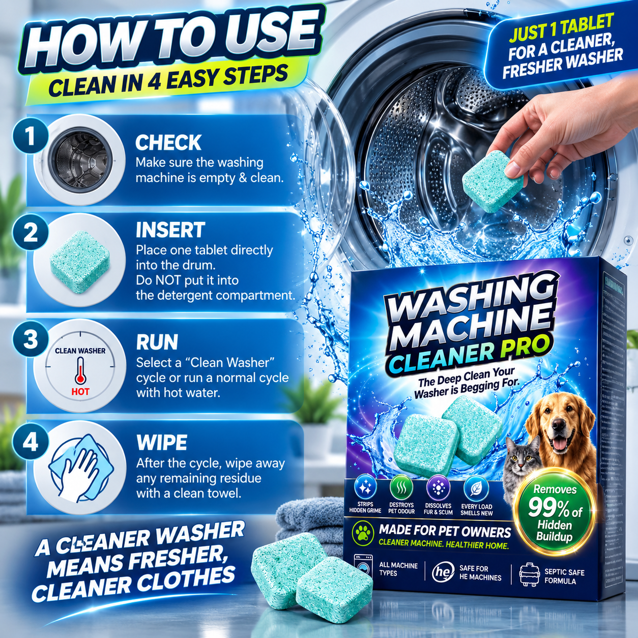 Washing machine maintenance cleaner product