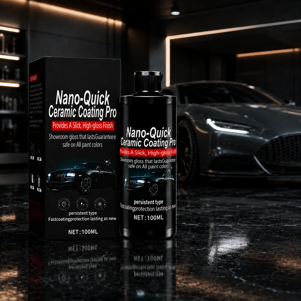 Automotive Nano Ceramic Coating Spray, Quick Ceramic Paint Protection for Cars & Motorcycles, High-Gloss Showroom Finish, Super Hydrophobic Water-Repellent Car Polish & Detailing Spray (100ML)