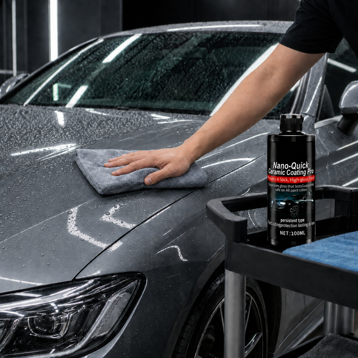 Automotive Nano Ceramic Coating Spray, Quick Ceramic Paint Protection for Cars & Motorcycles, High-Gloss Showroom Finish, Super Hydrophobic Water-Repellent Car Polish & Detailing Spray (100ML)