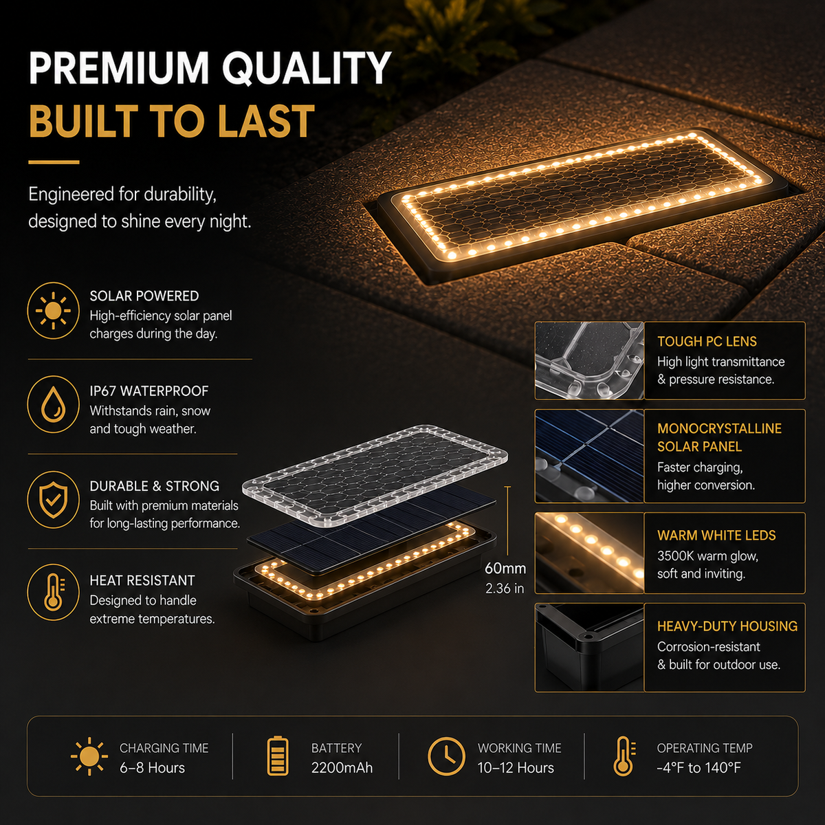 ☀️ Solar Paver Lights 4'×8' – Warm White Recessed Ground Lights for Driveways, Walkways & Patios