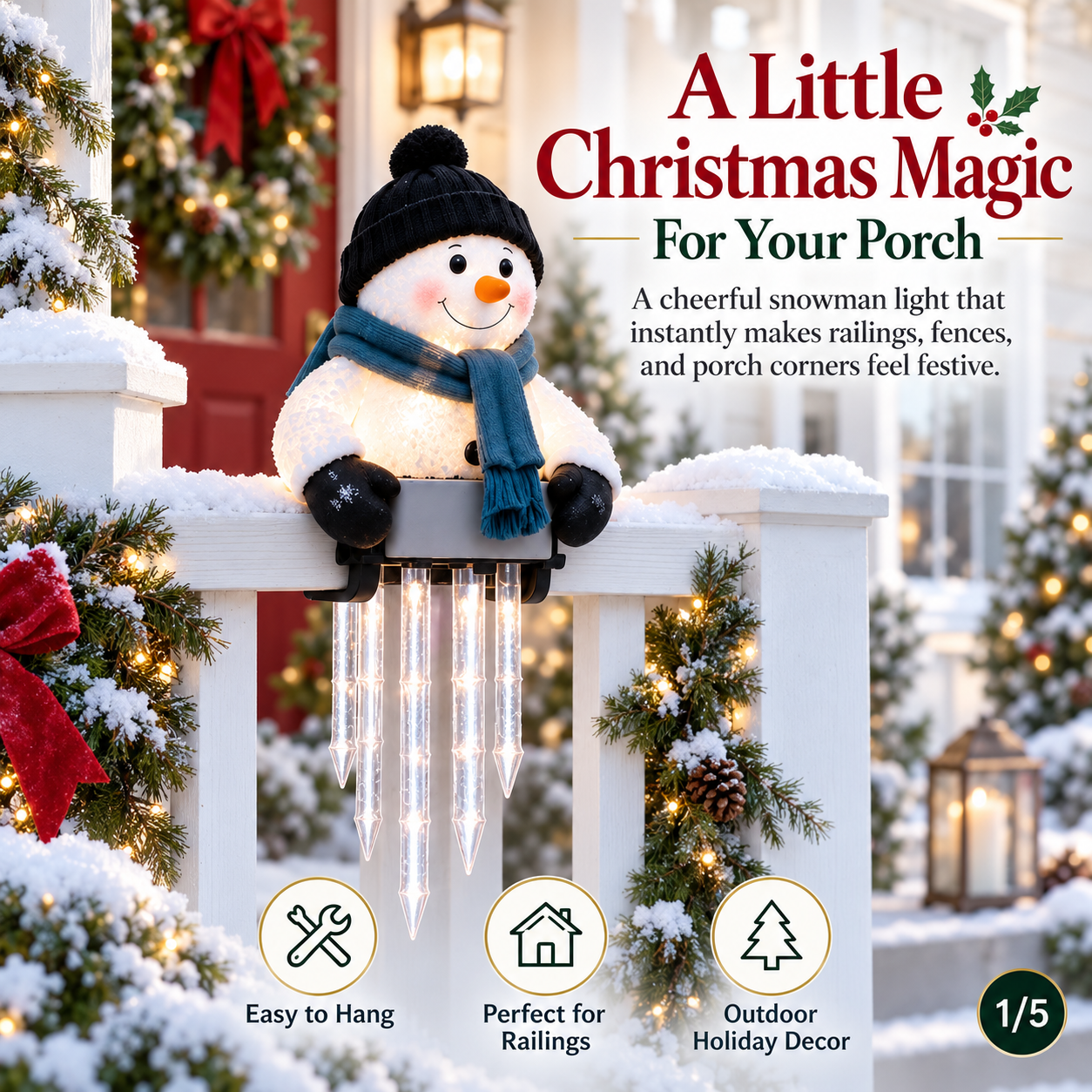 WinterGlow snowman and icicle-style Christmas light design