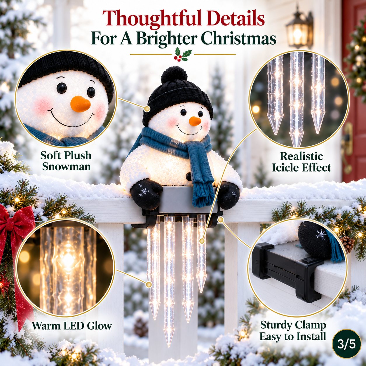 WinterGlow Snowman Icicle Light Decor holiday detail