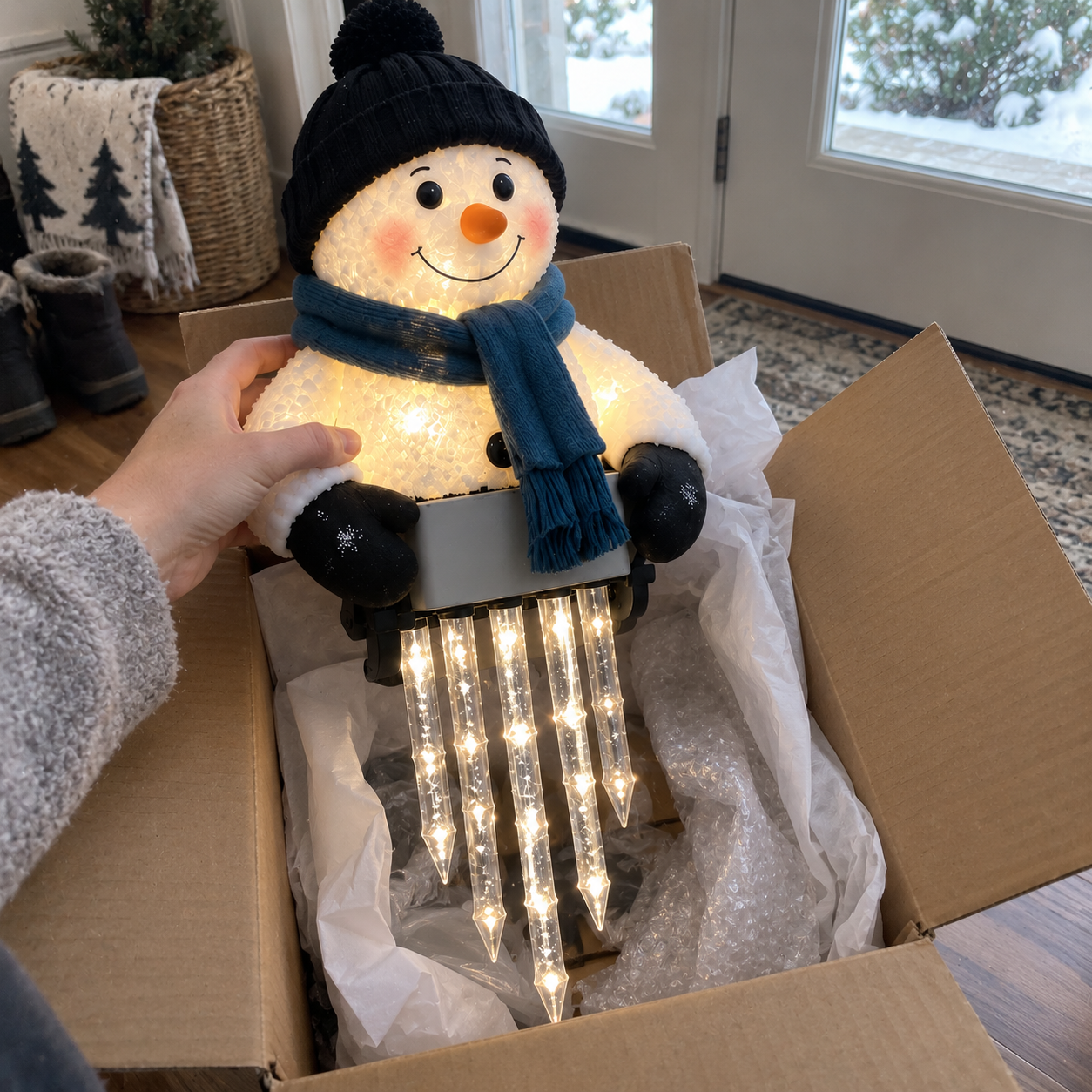 WinterGlow snowman Christmas light decor detail