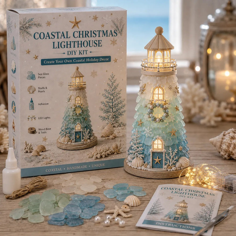 Coastal Christmas DIY lighted sea glass style lighthouse kit