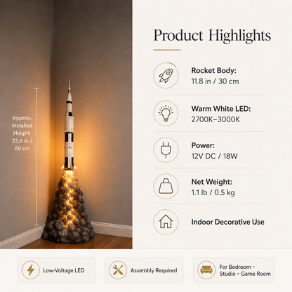 🚀 Saturn V Rocket Launch Cloud Floor Lamp | Space Ambient Decor Light