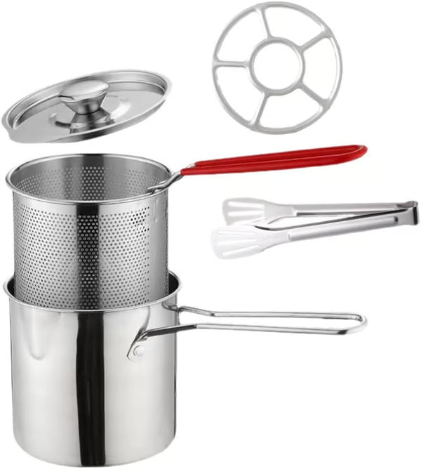 UPKOCH 1 Set Stainless Steel Stock Fry Pot with Strainer Basket,Fry Pot with Basket and Lid for Frying Shrimp Chicken Fries