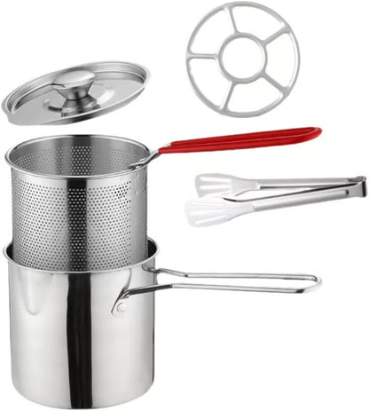 UPKOCH 1 Set Stainless Steel Stock Fry Pot with Strainer Basket,Fry Pot with Basket and Lid for Frying Shrimp Chicken Fries