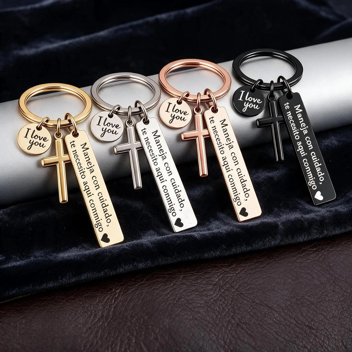 Silver gold rose gold and black keychain color options