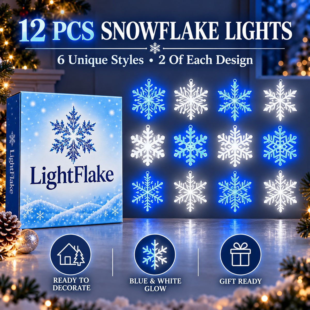 ❄️ SnowGlow™ LED Snowflake Wall Set