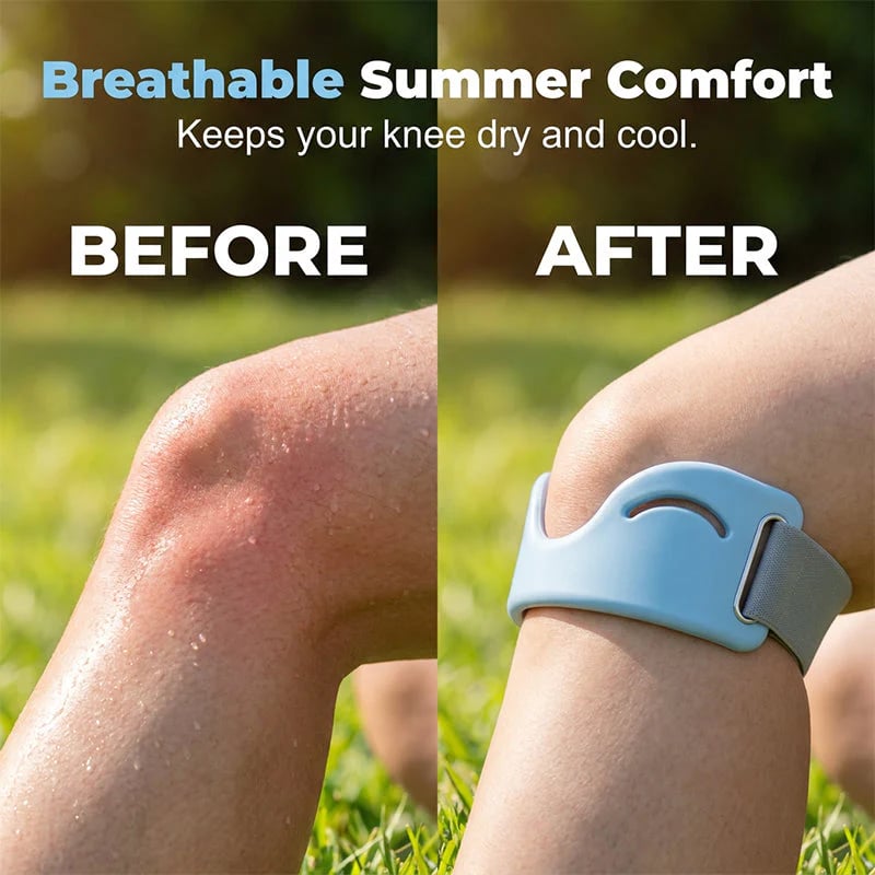 Open patella strap design for a lighter feel during warm weather