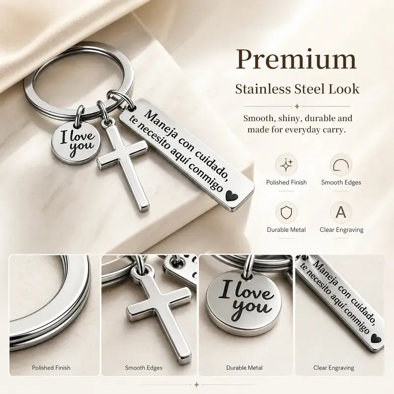 Keychain with Cross and 'I Love You' Charm