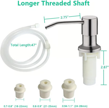 Dish Soap Dispenser for Kitchen Sink (Brushed Nickel), Countertop Sink Soap Dispenser Water Pump with 47” No-Spill Extension Tube Kit Design for Kitchen Bathroom, No More Refills