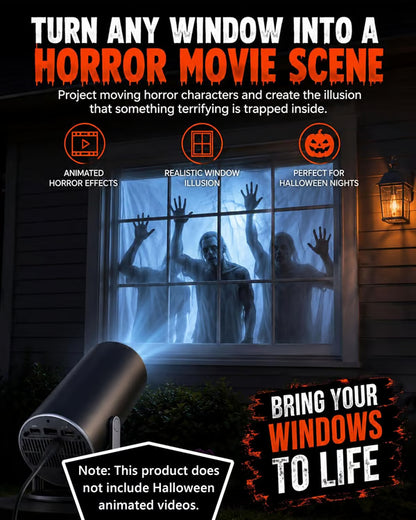 Scary Decorations Halloween Window Projector，White：With Effect fabric | Projects Animated Horror Window Scenes with Easy Setup, 210° Rotation, Built-In Speaker, And Auto Keystone Correction