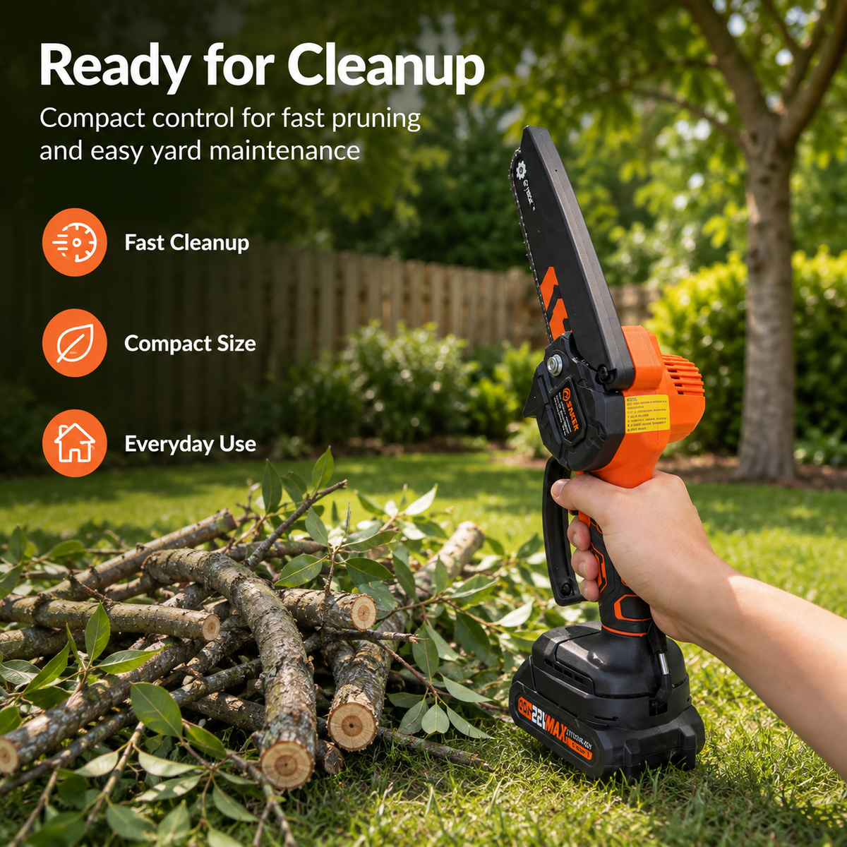 🌿 Cordless Mini Chainsaw – One-Hand Electric Pruning Saw for Branches & Yard Work