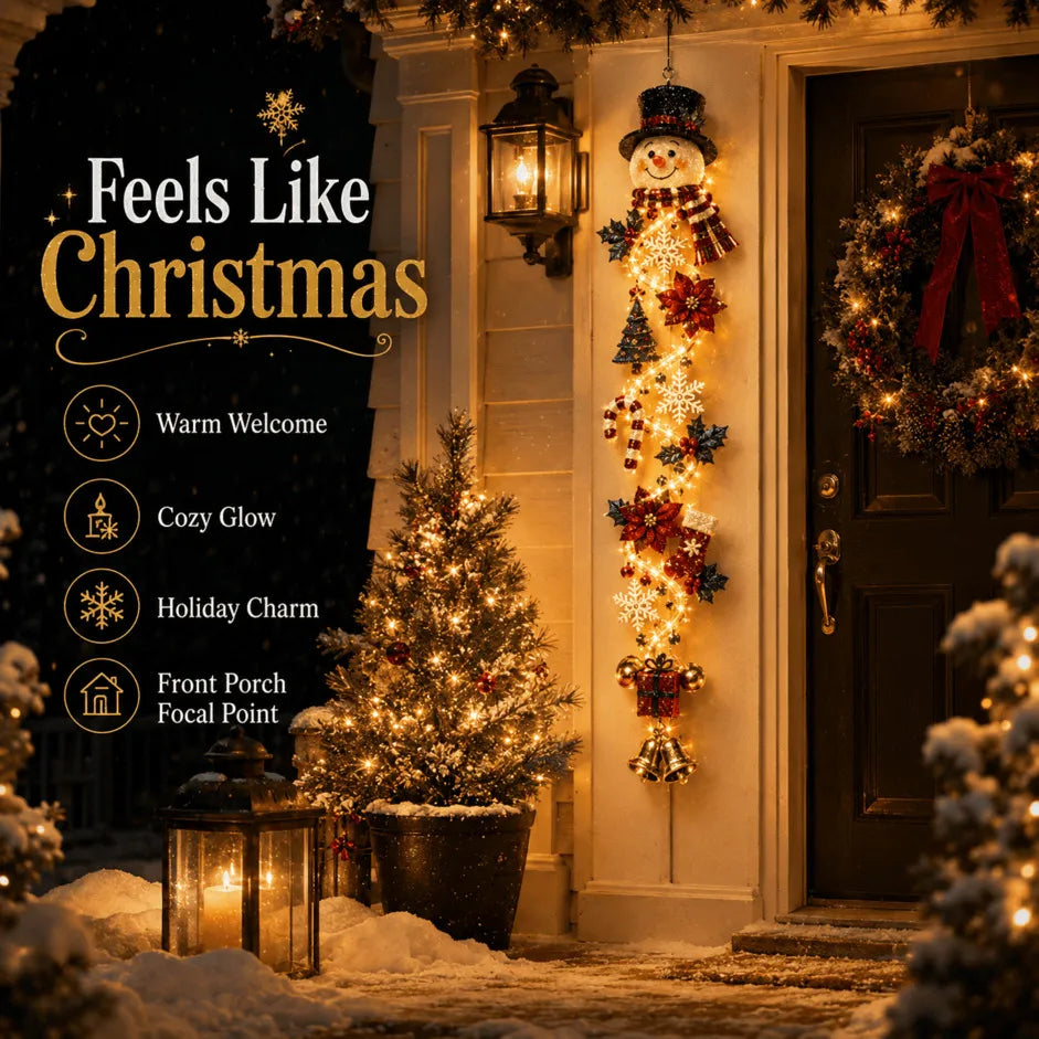 ⏳ Last Day 49% OFF – 🎄MerryCascade™ Glowing Christmas Door Hanger | 6 Festive Lighted Designs with Warm Glow, Dimensional Details & Space-Saving Vertical Décor