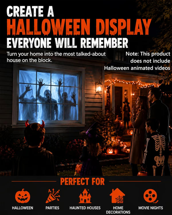 Scary Decorations Halloween Window Projector，White：With Effect fabric | Projects Animated Horror Window Scenes with Easy Setup, 210° Rotation, Built-In Speaker, And Auto Keystone Correction