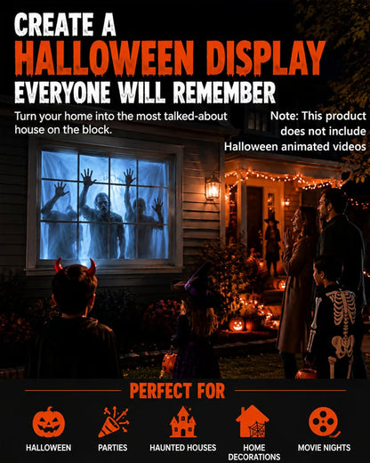 Scary Decorations Halloween Window Projector，White：With Effect fabric | Projects Animated Horror Window Scenes with Easy Setup, 210° Rotation, Built-In Speaker, And Auto Keystone Correction