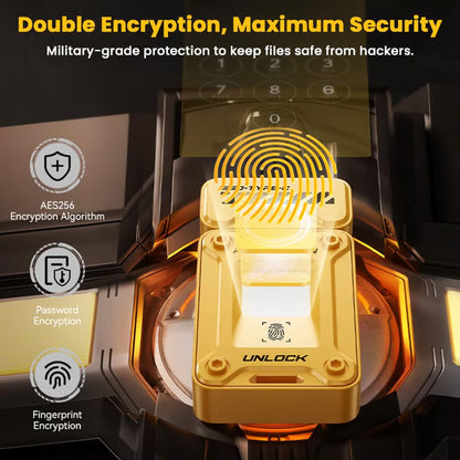 FU80 USB-C & USB-A Pen Drive, Flash Drive, 560MB/s, Fingerprint Encryption, Metal Casing, Solid State, Plug & Play, Secure Storage
