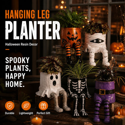 Halloween whimsical hanging leg planter skeleton fall decoration