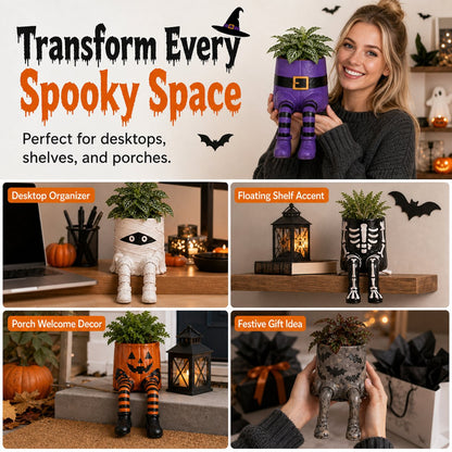 Halloween whimsical hanging leg planter skeleton fall decoration