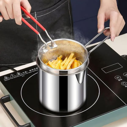 UPKOCH 1 Set Stainless Steel Stock Fry Pot with Strainer Basket,Fry Pot with Basket and Lid for Frying Shrimp Chicken Fries