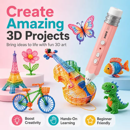 3D Pen Set for Kids, Low Heat Child-Safe 3D Pen with USB, 10 Rolls 50cm PCL Filament Refills, PLA Filament Bundle, Includes Stencil Book & Guide, STEM Arts Crafts Birthday Present for Ages 6+