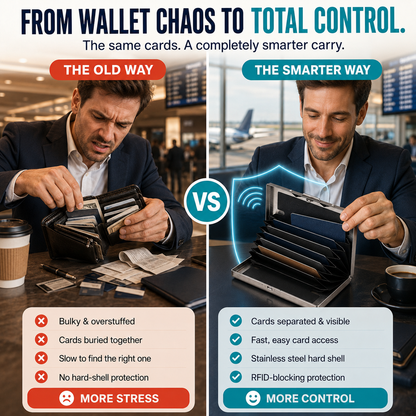 RFID-Blocking Stainless Steel Card Wallet – 6/10-Card Slim Organizer