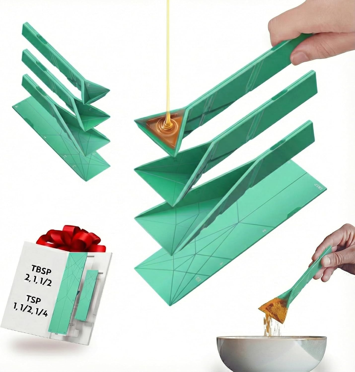 🥄  3-in-1 Measuring Spoons – 6 Sizes in 2 Foldable Magnetic Spoons