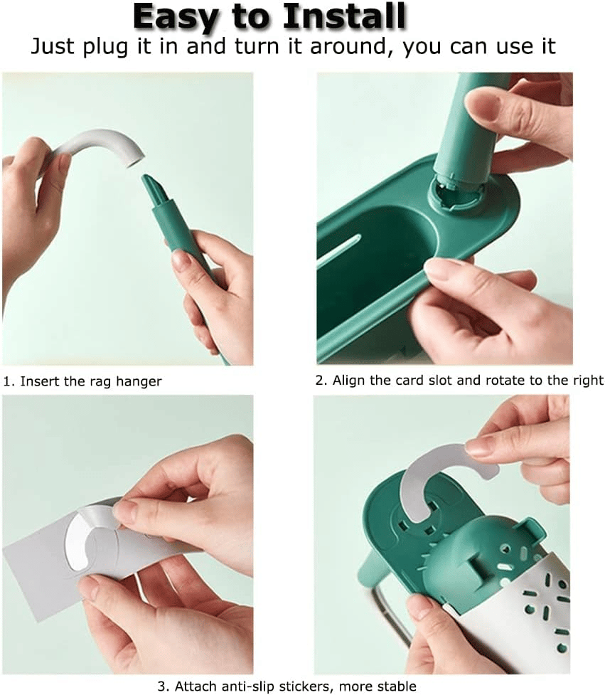 Easy installation steps for telescopic sink storage rack towel bar and anti slip pads