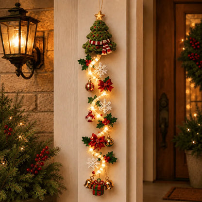 ⏳ Last Day 49% OFF – 🎄MerryCascade™ Glowing Christmas Door Hanger | 6 Festive Lighted Designs with Warm Glow, Dimensional Details & Space-Saving Vertical Décor