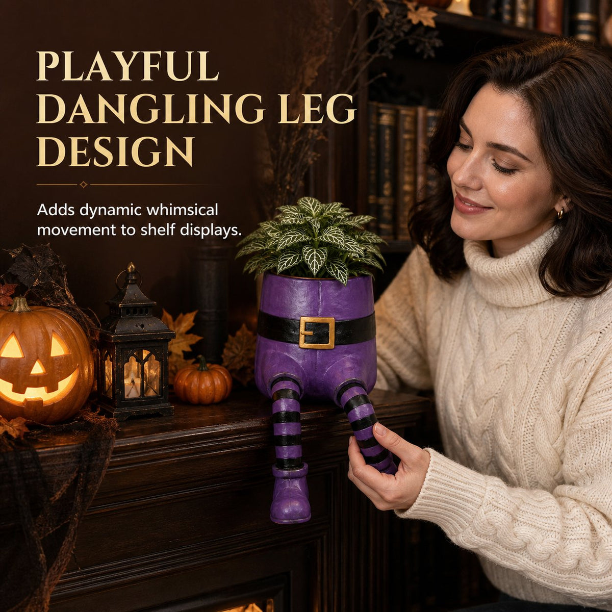 Halloween whimsical hanging leg planter skeleton fall decoration